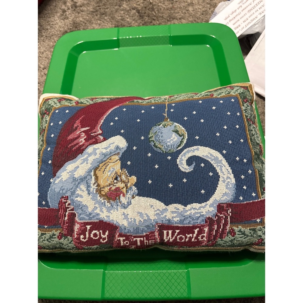 Tapestry Christmas Decorative Throw Pillows 15" X 12" Santa Joy To The World Vtg
